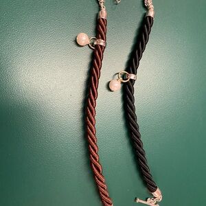 Set of 2 Twisted silk Bracelets with Pearl Accents